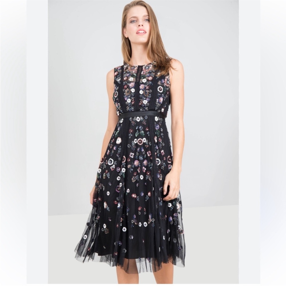 Needle & Thread Black A-line Midi Dress Sleeveless
